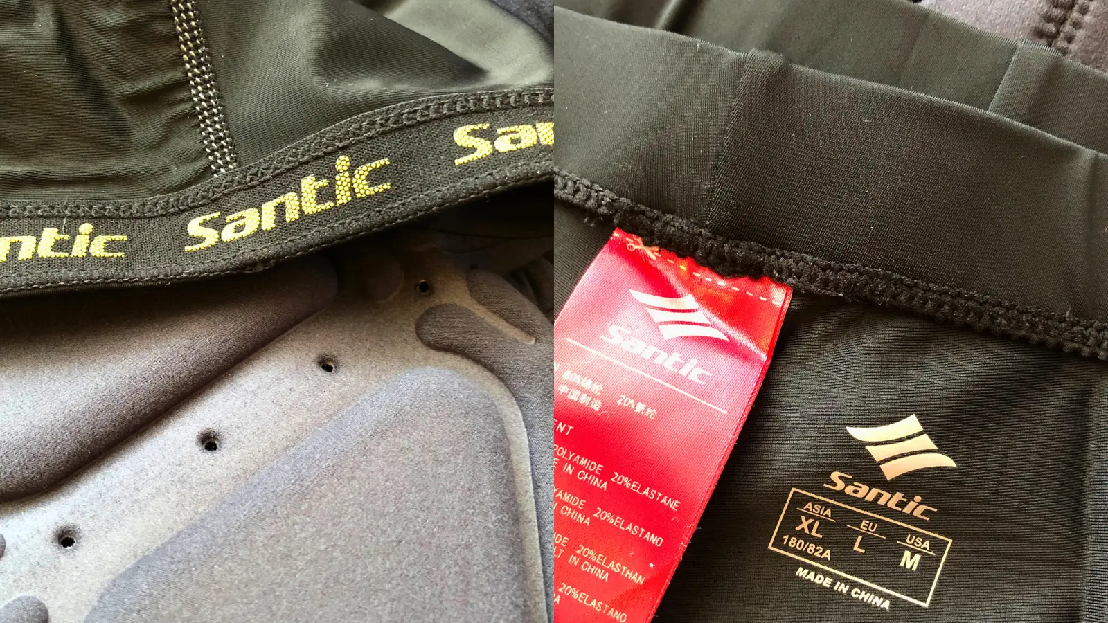 Santicレーサーパンツの裾とウエストゴム