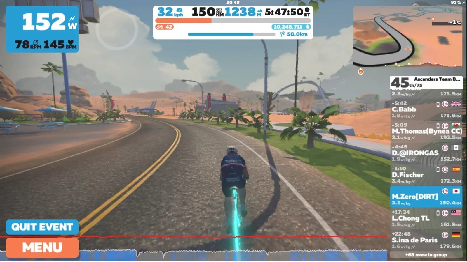 Zwift200kmブルべの150km地点の画像