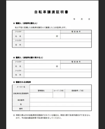譲渡証明書のサンプル画像