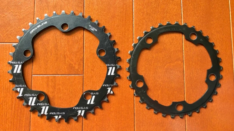 フロントインナーギア38Tと36T