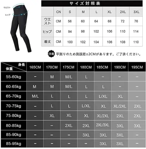 Santicのサイズチャート
