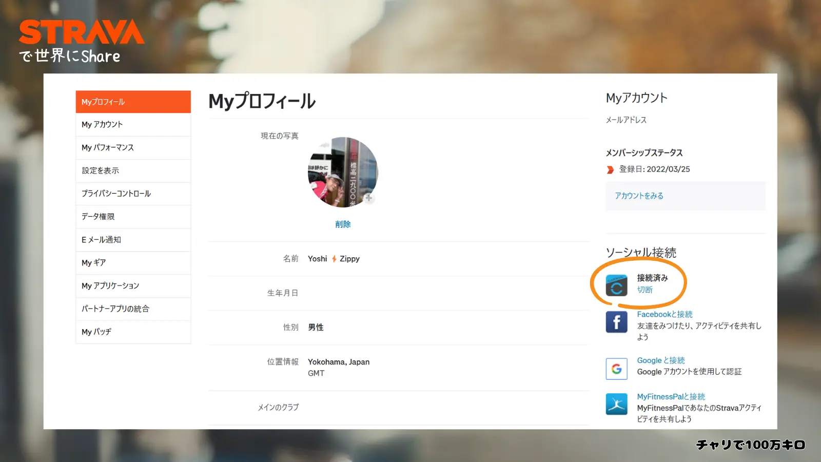 Stravaのセッティング画面