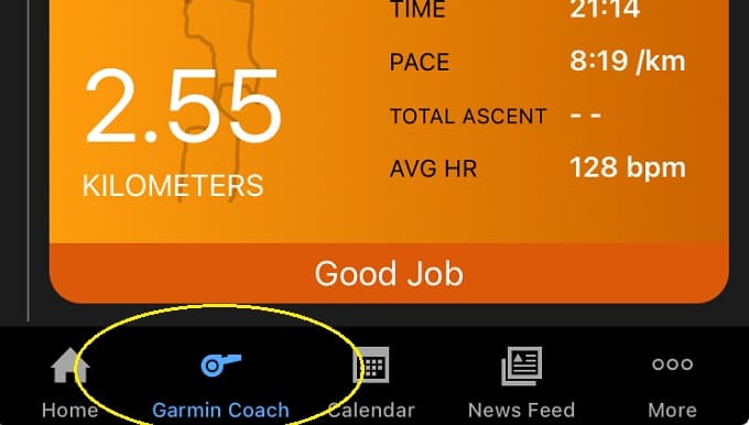 Garminコネクトのコーチング機能画面