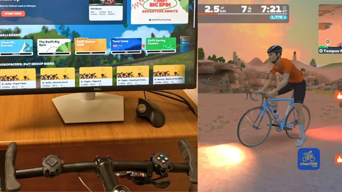 Zwiftコグをセットしたフラットハンドル