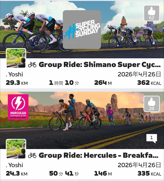 Zwiftのイベントタイムライン