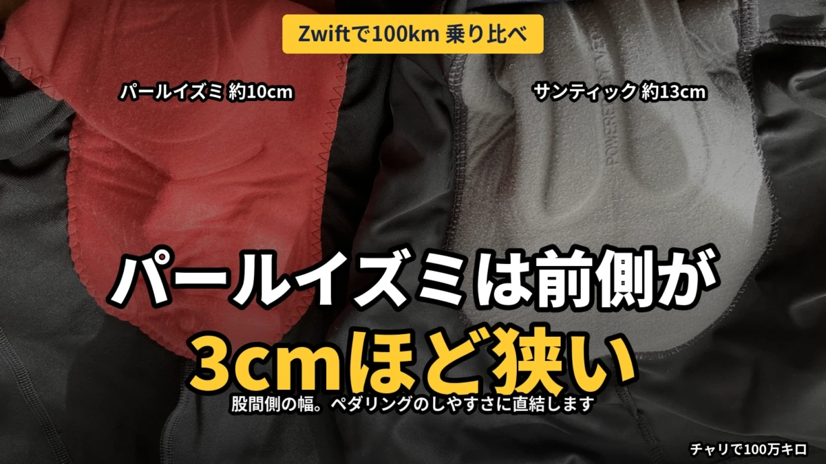 パールイズミのパッド（左・赤）とサンティックのパッド（右・グレー）