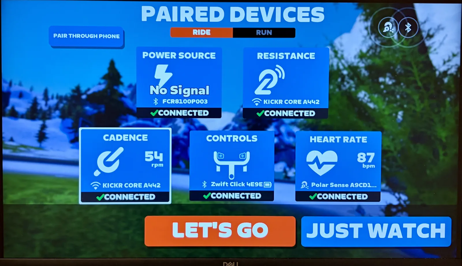 Force VectorモードのままだとパワーメーターがCONNECTEDでもNo Signalになる
